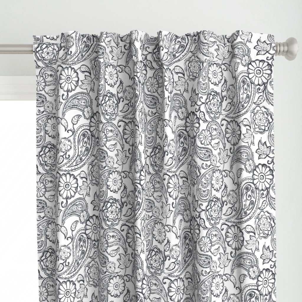 Paisley Garden Watercolor - Dark Gray