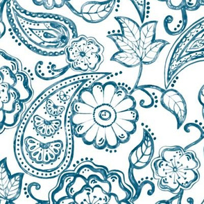 Paisley Garden Watercolor - Teal