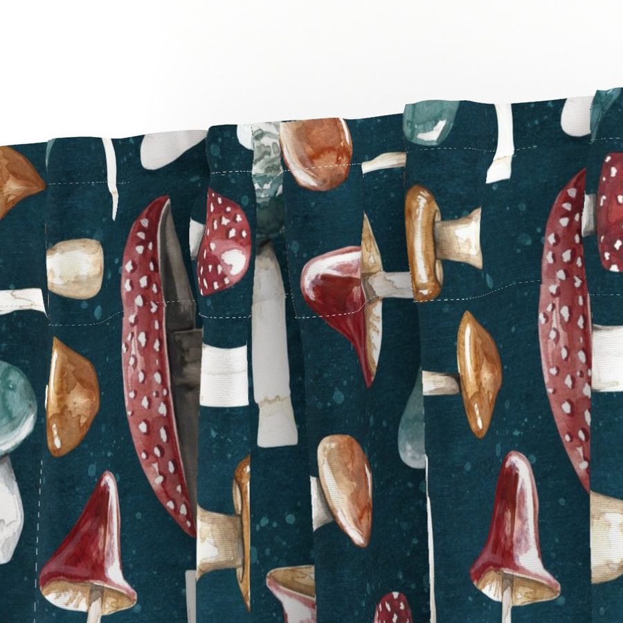 Mushrooms and Toadstool All Over Print Dark Blue Large