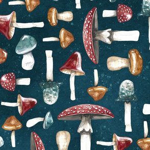Mushrooms and Toadstool All Over Print Dark Blue Large