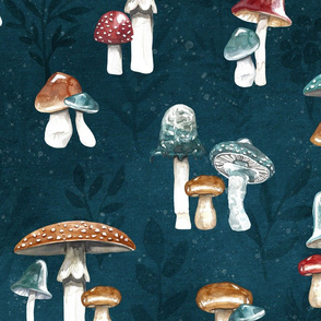 Mushrooms and Toadstool Forest Dark Blue Large