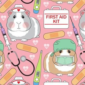 large doctor and nurse guinea pigs on pink