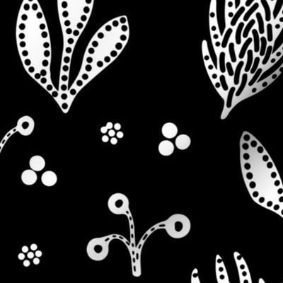 Proteas & Berries Minimal Batik Floral - Black & White