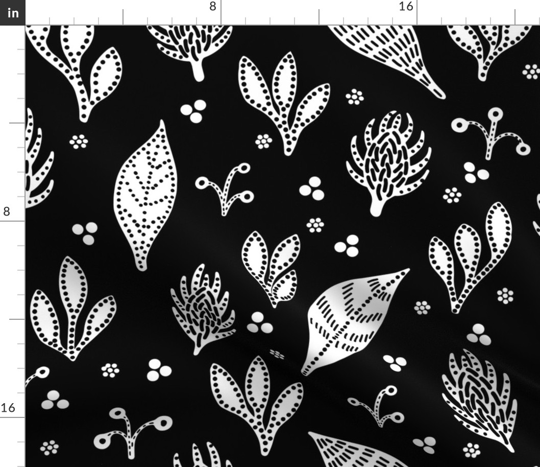 Proteas & Berries Minimal Batik Floral - Black & White