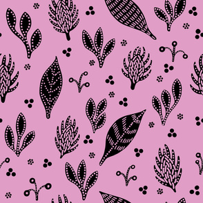 Proteas & Berries Minimal Batik Floral - Pink & Black