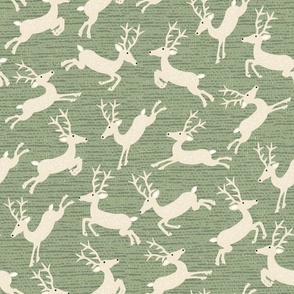 Leaping Reindeer // Ivory on Sage Green