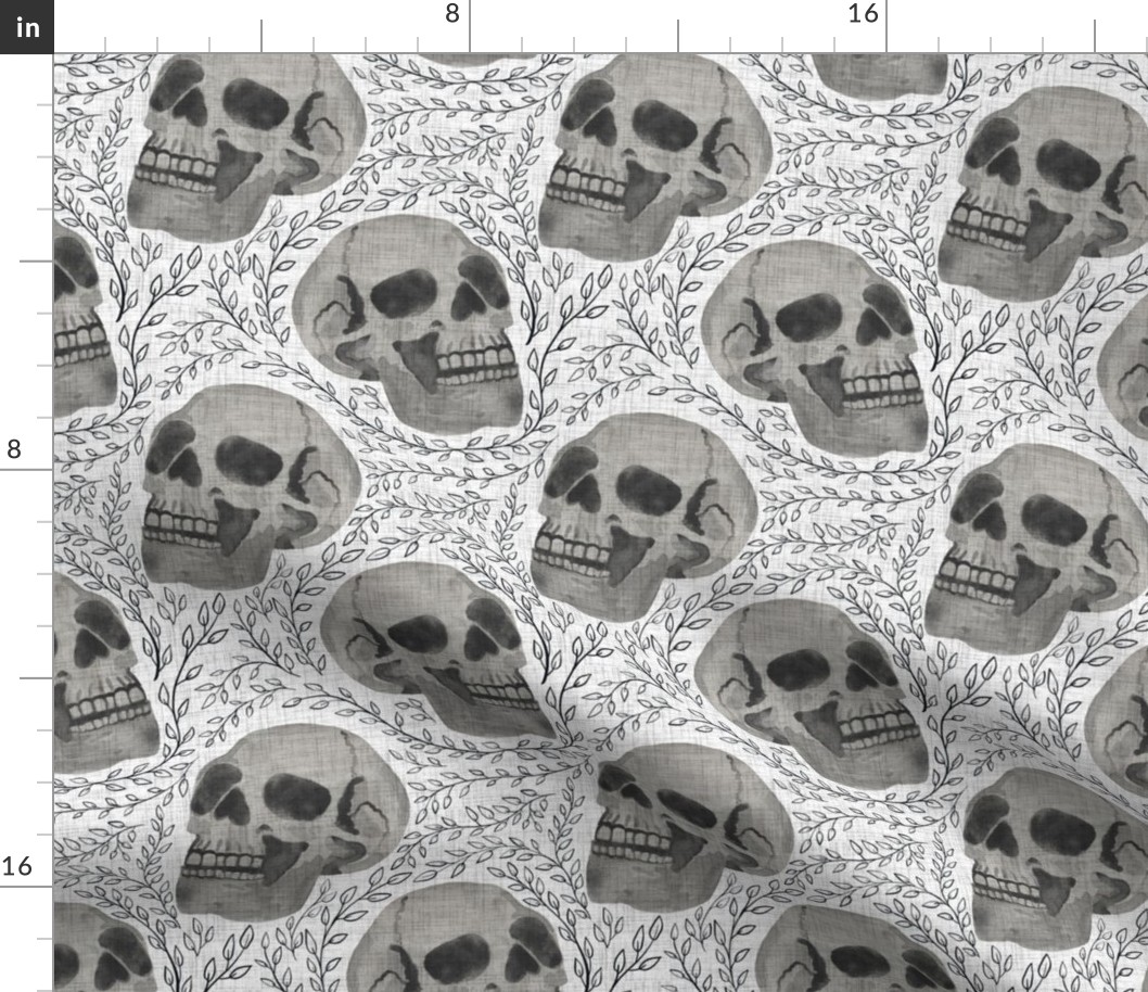Watercolor skulls with flourish- white