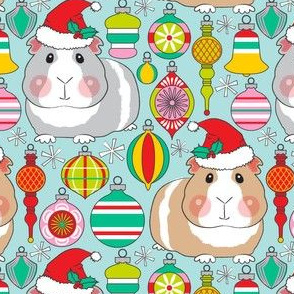 guinea pigs and vintage ornaments on blue