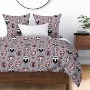Gothic Damask - black and red on warm grey - Large