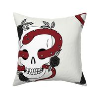 Skulls and Roses - red and black on ivory