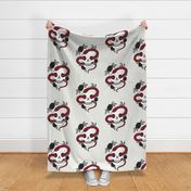 Skulls and Roses - red and black on ivory