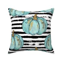 Blue Painted Pumpkins on Distressed Stripe - large scale 