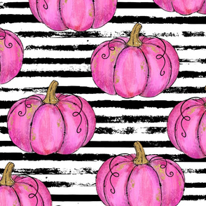 Pink Painted Pumpkins on Distressed Stripe - LARGE scale 