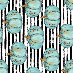 Blue Painted Pumpkins on Distressed Stripe rotated - large scale 