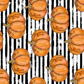 Orange Painted Pumpkins on Distressed Stripe rotated - large scale 