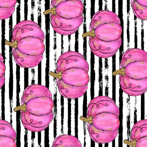 Pink Painted Pumpkins on Distressed Stripe rotated - large scale 