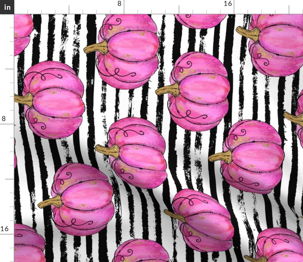 Pink Painted Pumpkins on Distressed Stripe rotated - large scale 