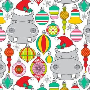 large hippo faces and christmas ornaments