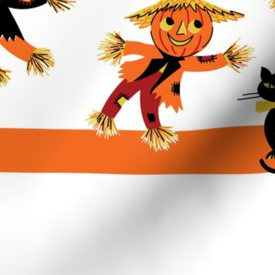Retro Halloween Scarecrow Border Print - White