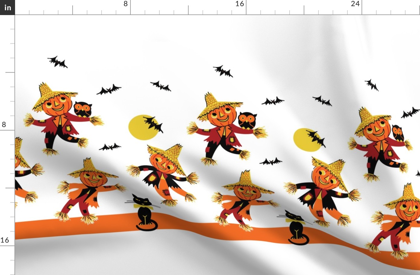 Retro Halloween Scarecrow Border Print - White