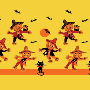 Retro Halloween Scarecrow Border Print -Yellow