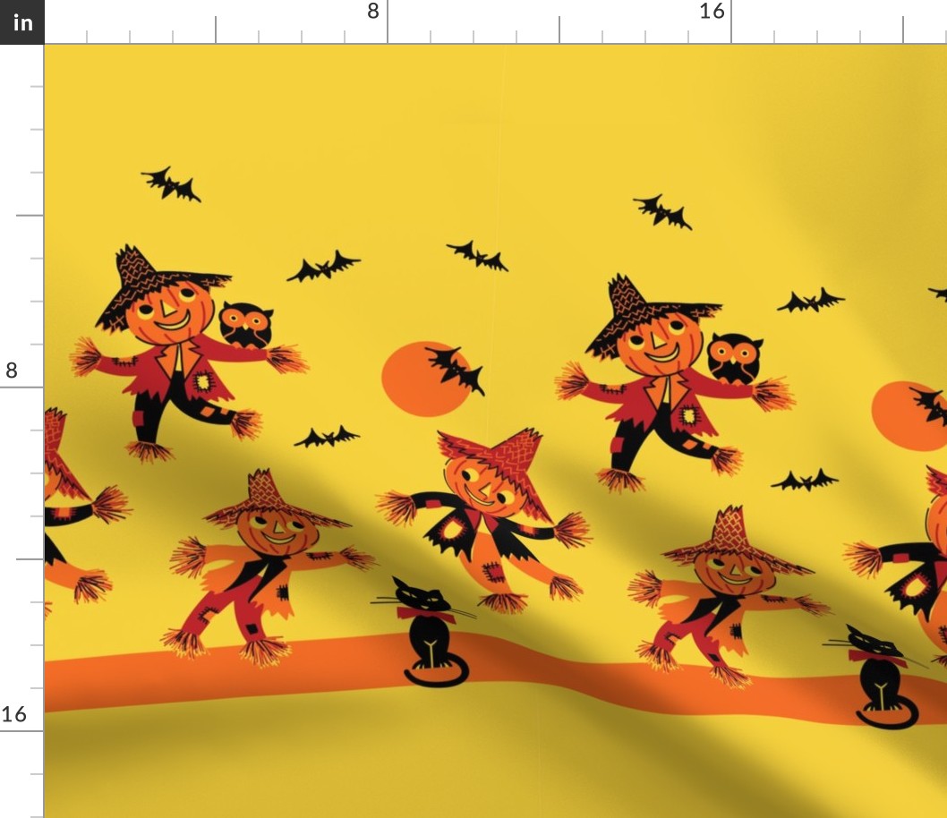 Retro Halloween Scarecrow Border Print -Yellow
