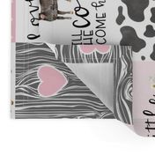 Black Cow/Love you till the cows come home//Farm//Pink - Wholecloth Cheater Quilt - Rotated