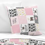 Black Cow/Love you till the cows come home//Farm//Pink - Wholecloth Cheater Quilt - Rotated