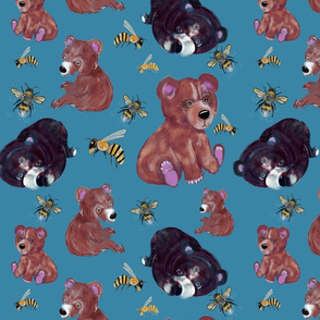 Bears and Bees on Blue