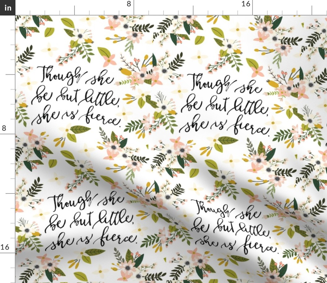 9" square: though she be but little, she is fierce baby blanket // blush sprigs and blooms