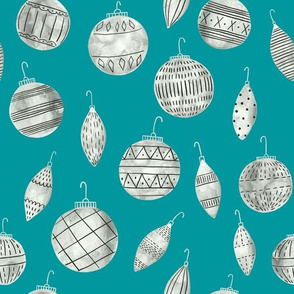 watercolor ornaments - white on teal