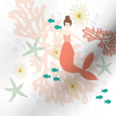 9" square: coral reef mermaid single motif brunette