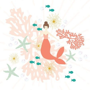 9" square: coral reef mermaid single motif brunette