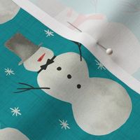watercolor snowmen - teal