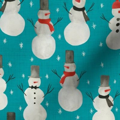 watercolor snowmen - teal