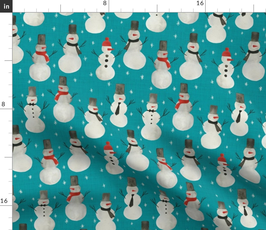 watercolor snowmen - teal