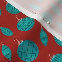 small scale - watercolor ornaments - teal on red