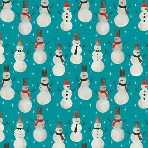 small scale - watercolor snowmen - teal