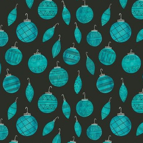 small scale - watercolor ornaments - teal on black