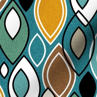 Mid Century Modern Leaves // Turquoise, Caribbean Blue, Marigold, Brown, Mint Green, Khaki, Tan, Black, White // V2