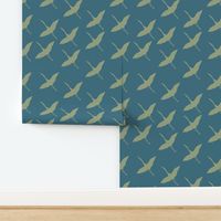 light sage cranes over ocean blue chasing cranes collection