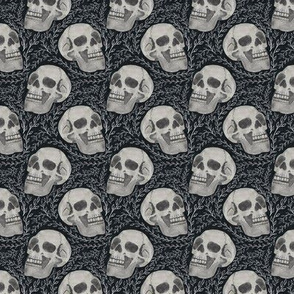 small scale - watercolor skulls with flourish - black