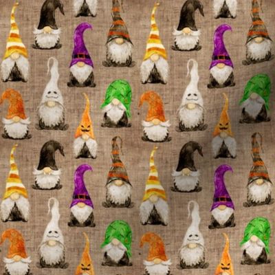 Halloween Gnomes on burlap -  extra small scale