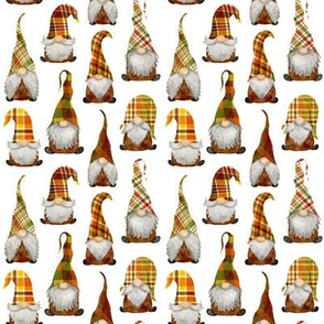 Fall Watercolor Plaid Gnomes on white - extra extra small scale