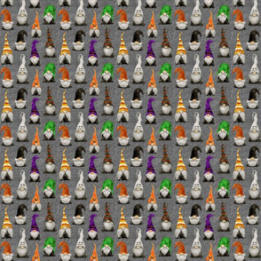 Halloween Gnomes on grey linen - extra extra small scale