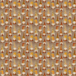 Fall Watercolor Plaid Gnomes on burlap - extra small scale