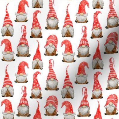 Red Watercolor Christmas Gnomes on white - extra small scale