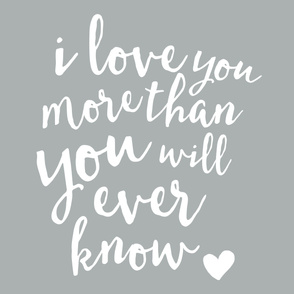 (2 yrds minky) I love you more than you will ever know - white on grey C20BS