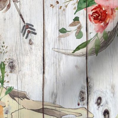 Boho floral skull on shiplap rotated- large scale