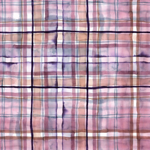 Watercolor Tartan handpainted - purple, grey, sepia, handpainted plaid